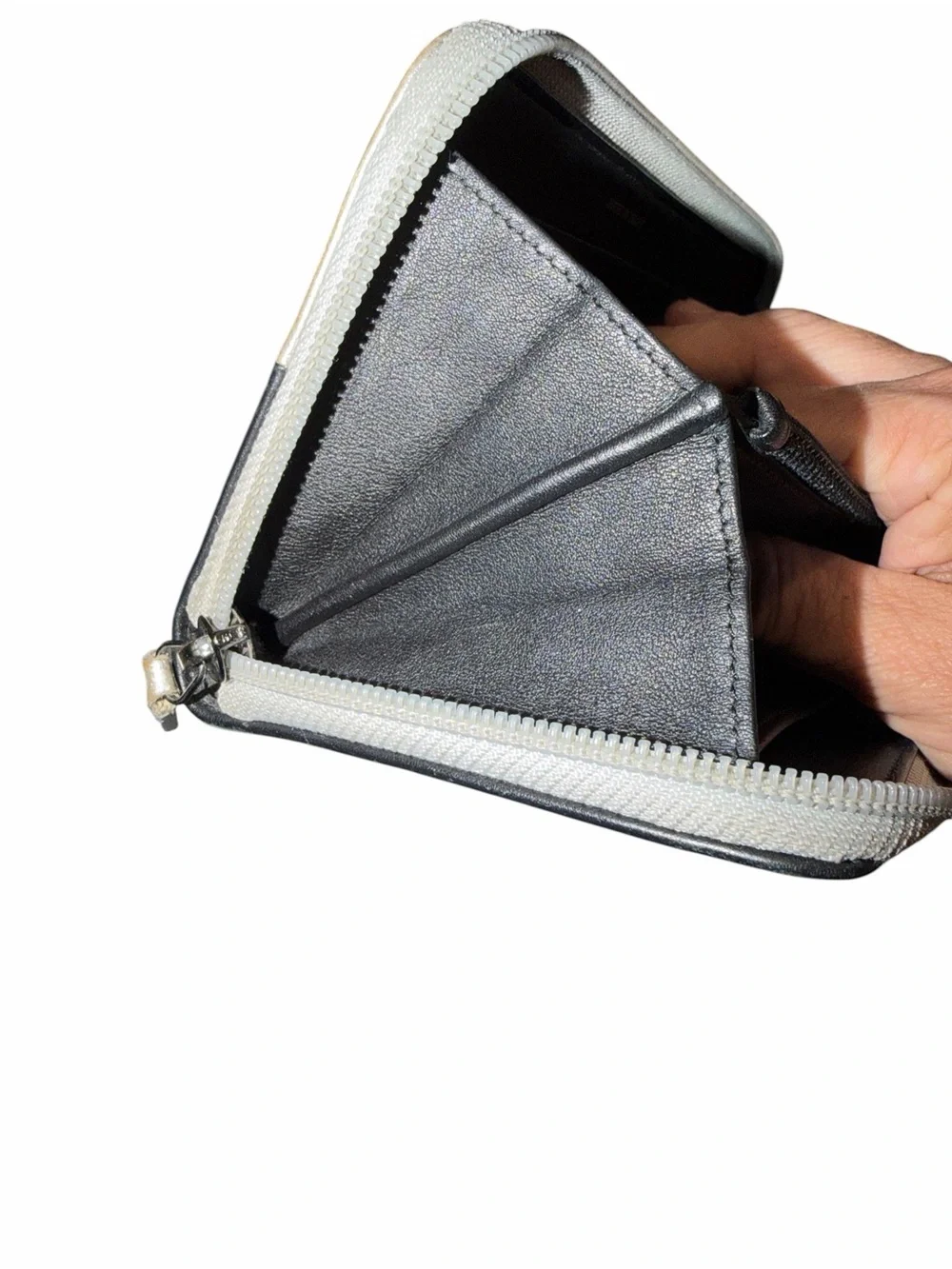 CHANEL Black/Silver Leather Compact Boy Wallet